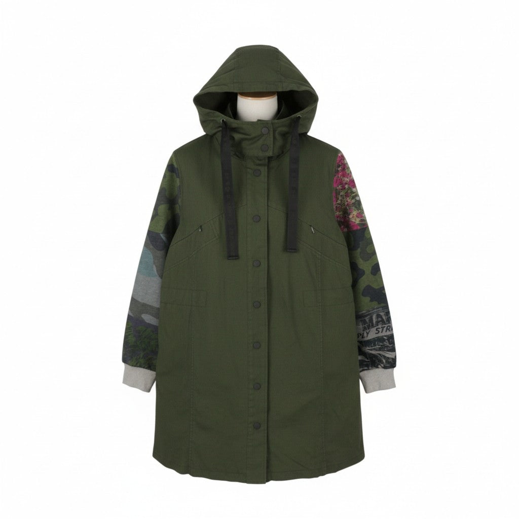 DESIGUAL Chaq Jorla Women Jacket L Dark Green Padded Hooded Mid-Length