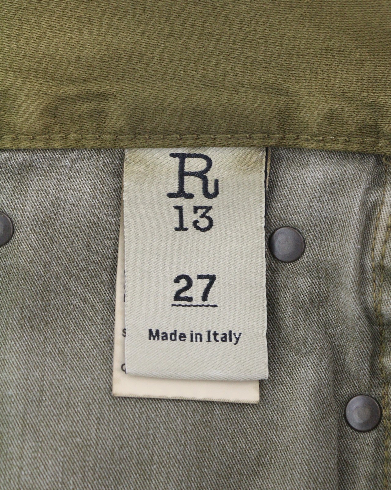 R13 Boyfriend Women Trousers 27 Olive Moleskin FW25