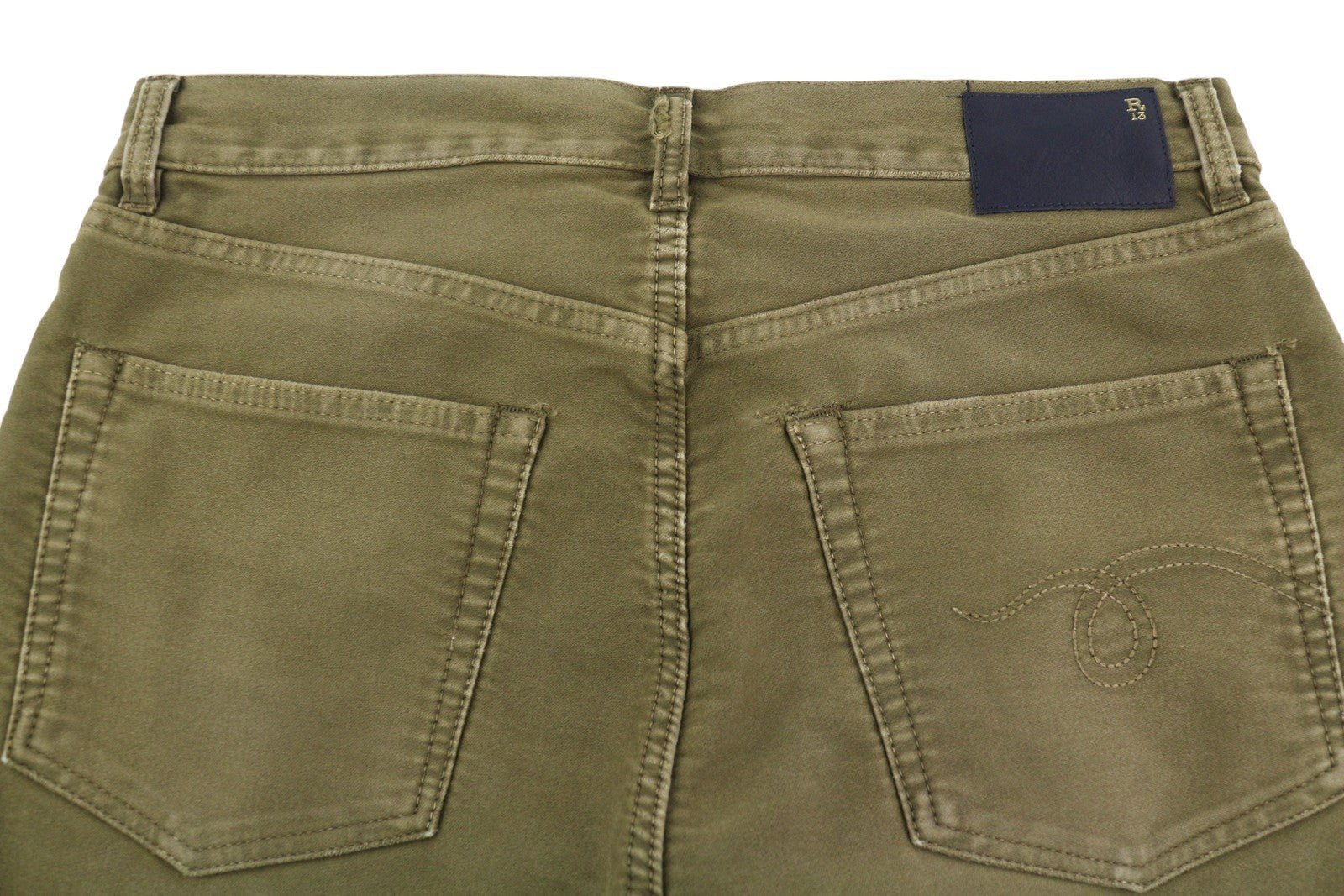 R13 Boyfriend Women Trousers 27 Olive Moleskin Zip FW25