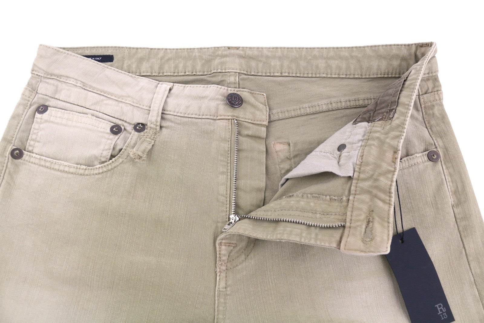 R13 Boy Straight Women Jeans 31 Pebble Stretch Zip