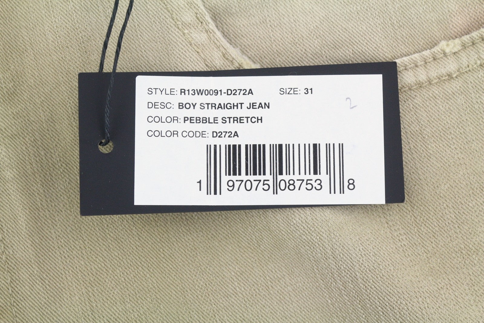 R13 Boy Straight Women Jeans 31 Pebble Stretch Zip