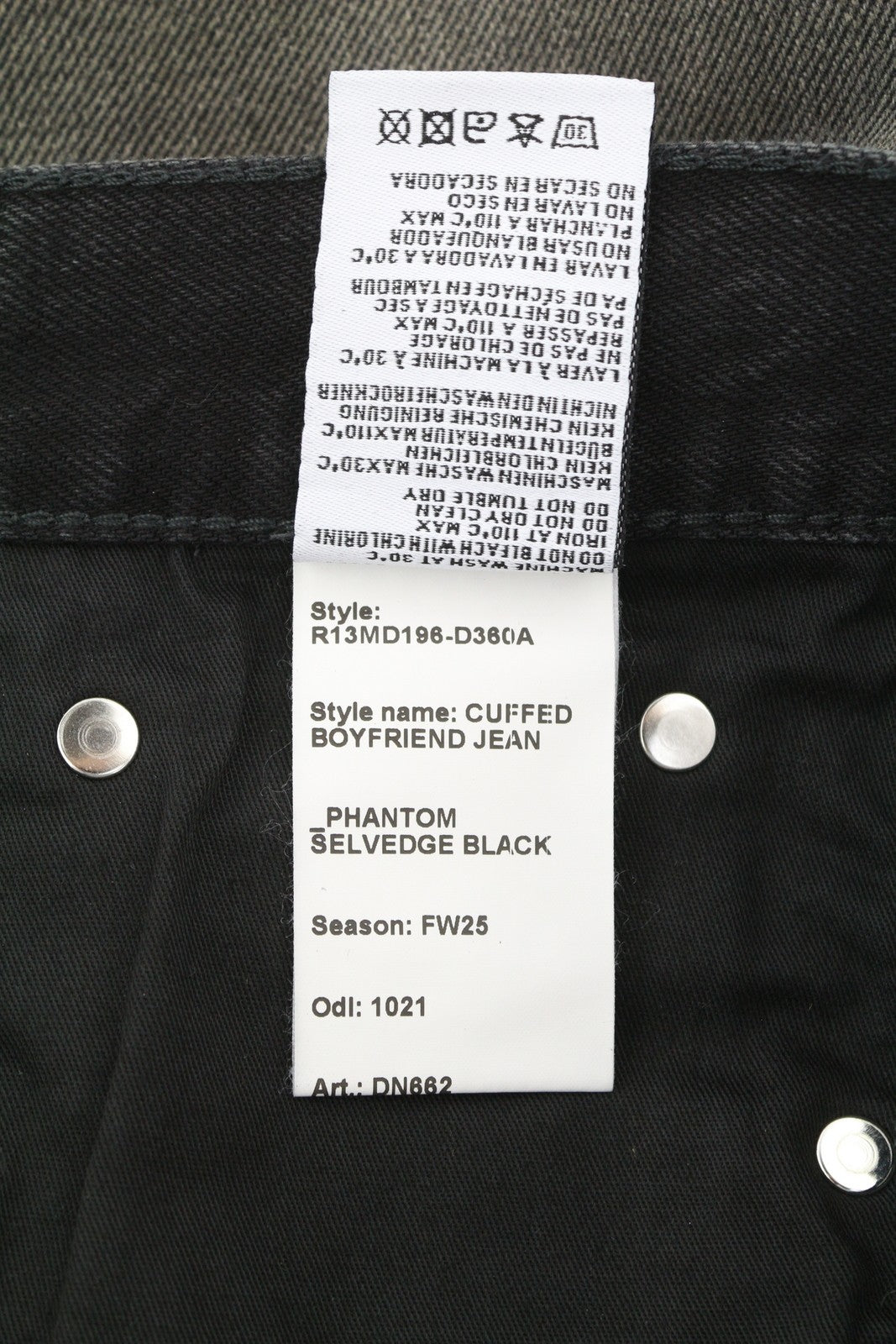 R13 Cuffed Boyfriend Men Jeans 30 Phantom Selvedge FW25