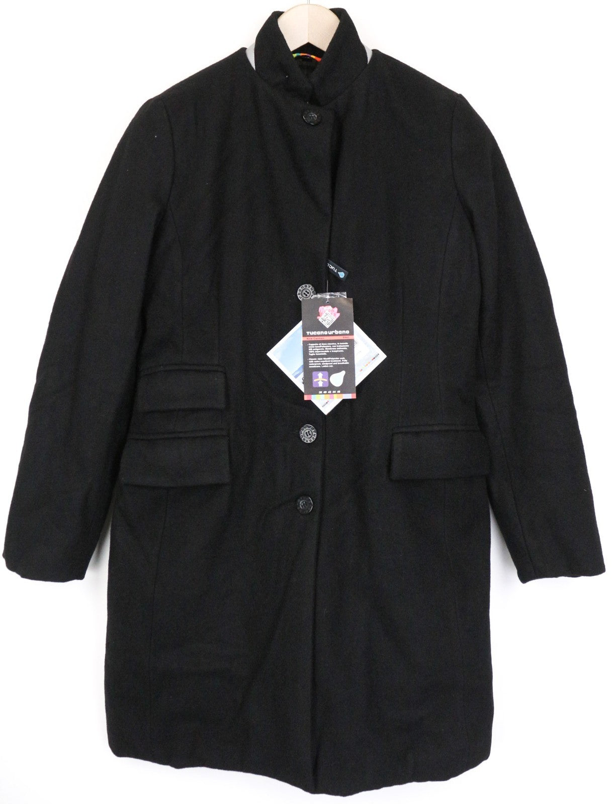 TUCANO URBANO New Carmen moteriškas paltas IT42 juodas vilnos mišinio kvėpuojantis, atsparus vėjui 