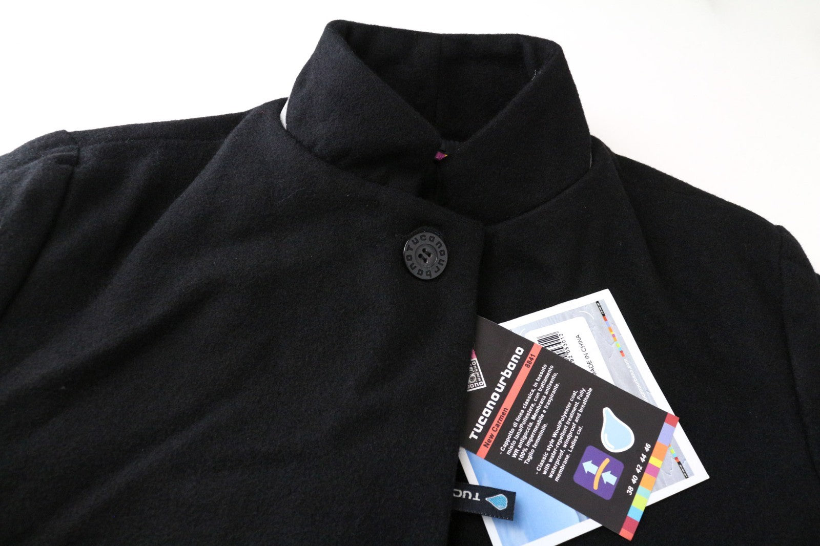 TUCANO URBANO New Carmen moteriškas paltas IT42 juodas vilnos mišinio kvėpuojantis, atsparus vėjui 