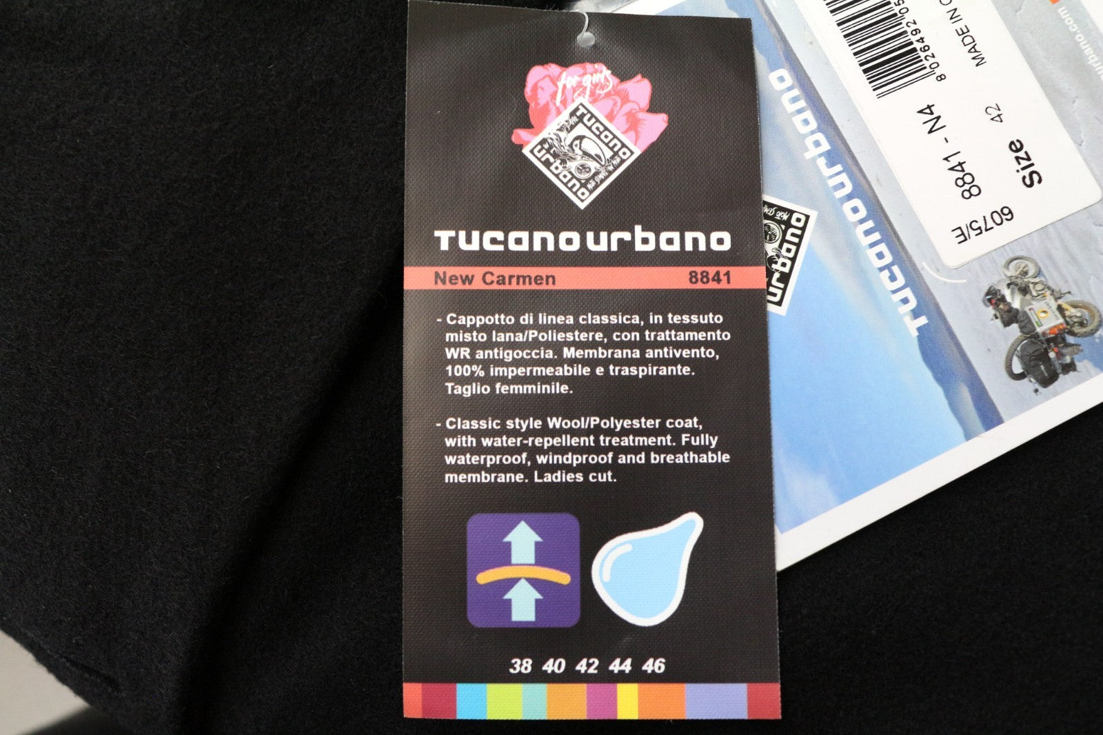 TUCANO URBANO New Carmen moteriškas paltas IT42 juodas vilnos mišinio kvėpuojantis, atsparus vėjui 