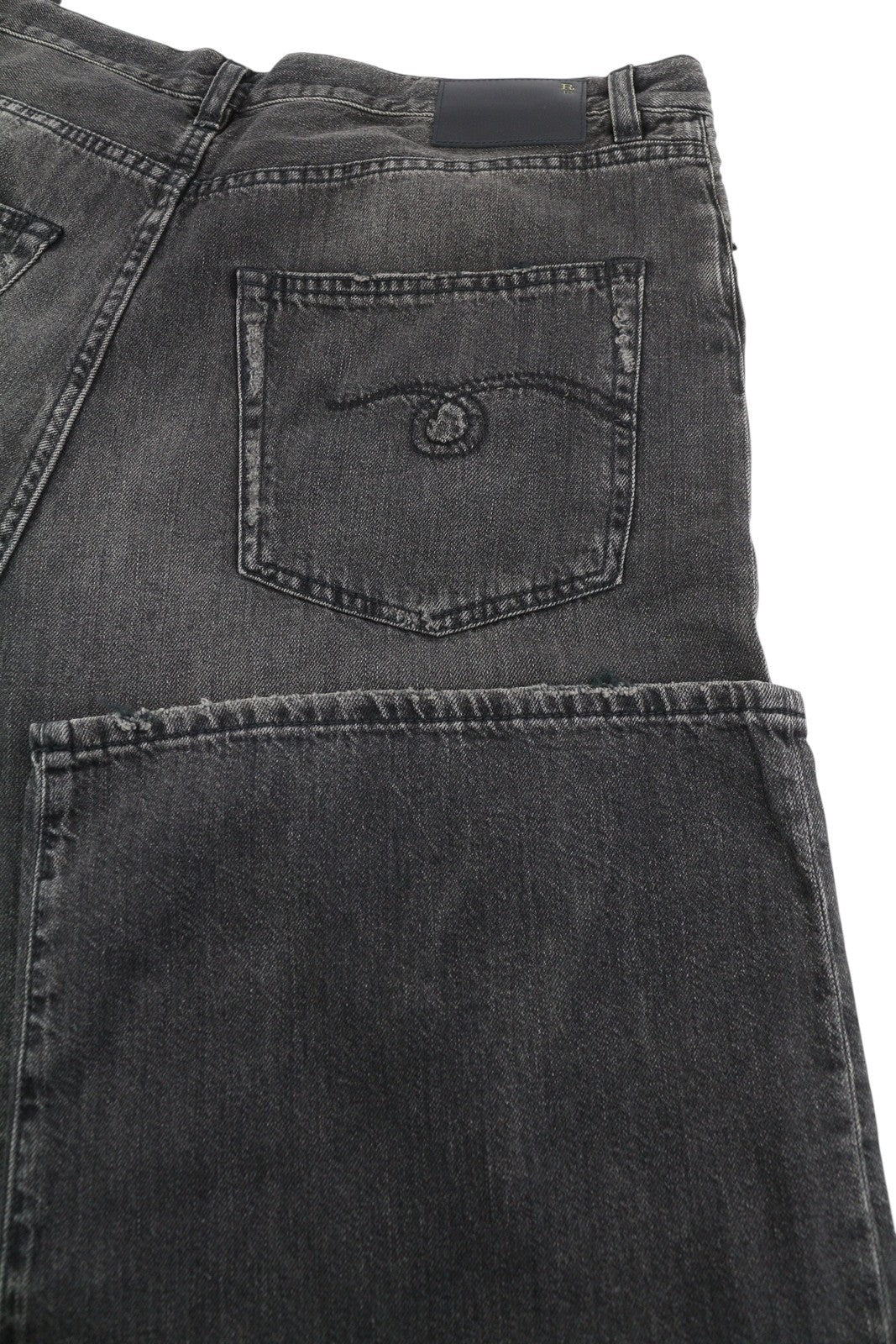 R13 Damon Pleated 29 Women Jeans Ellery Black Whiskers Faded Relaxed Fit