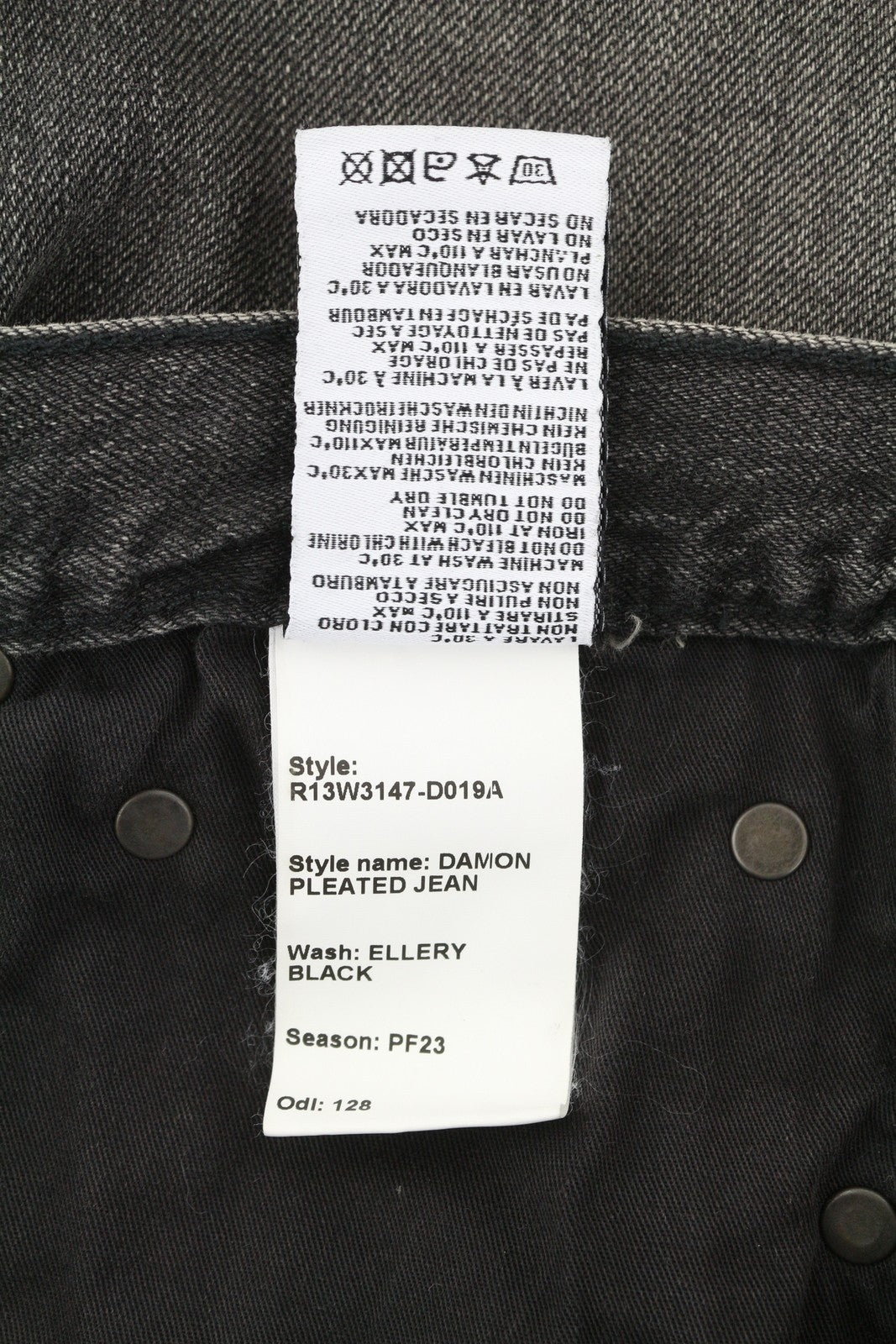 R13 Damon Pleated 28 Women Jeans Ellery Black Whiskers Faded Relaxed
