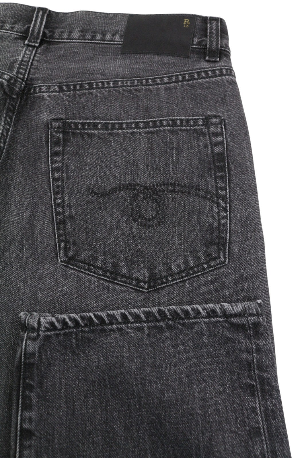 R13 Boyfriend 27 Women Jeans Wilson Black Whiskers Faded Cropped