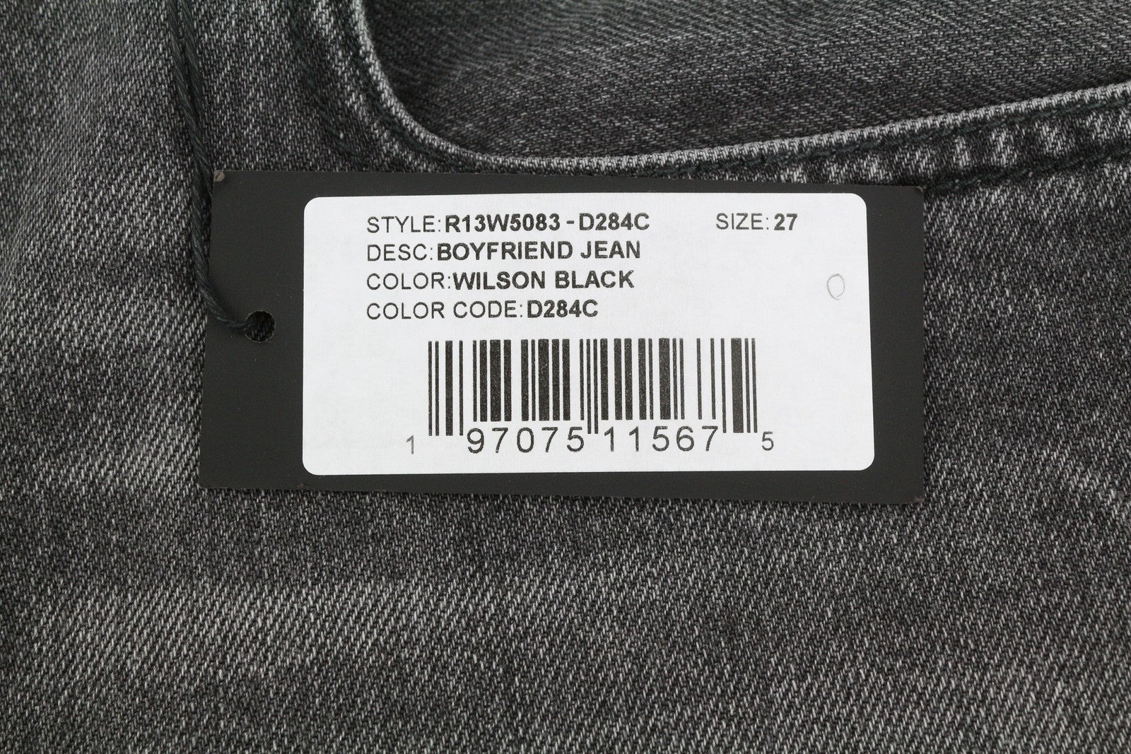 R13 Boyfriend 27 Women Jeans Wilson Black Whiskers Faded Cropped