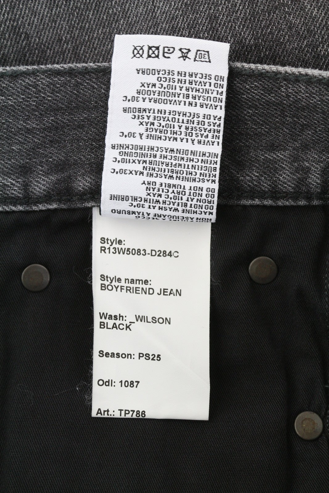 R13 Boyfriend 27 Women Jeans Wilson Black Whiskers Faded Cropped