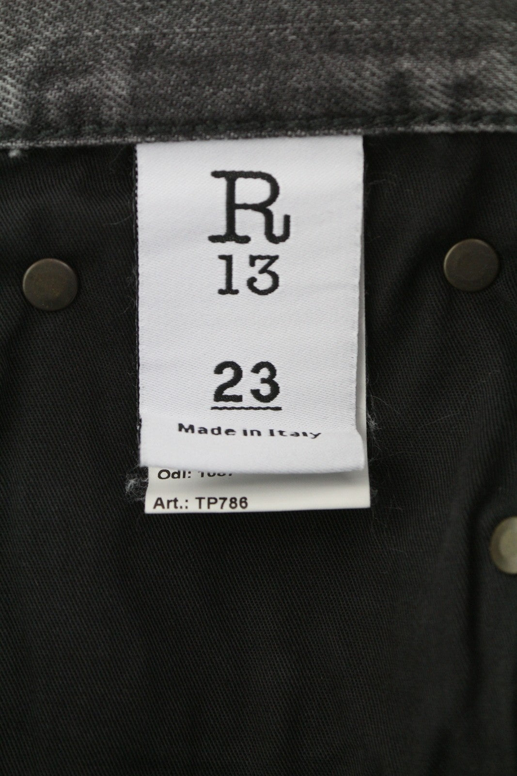 R13 Boyfriend Women Jeans 23 Wilson Black Whiskered Faded Denim Cropped PS25