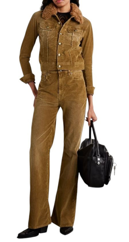 R13 Skinny Trucker Women Jacket M Golden Brown Cord Buttoned FW25 RRP1199
