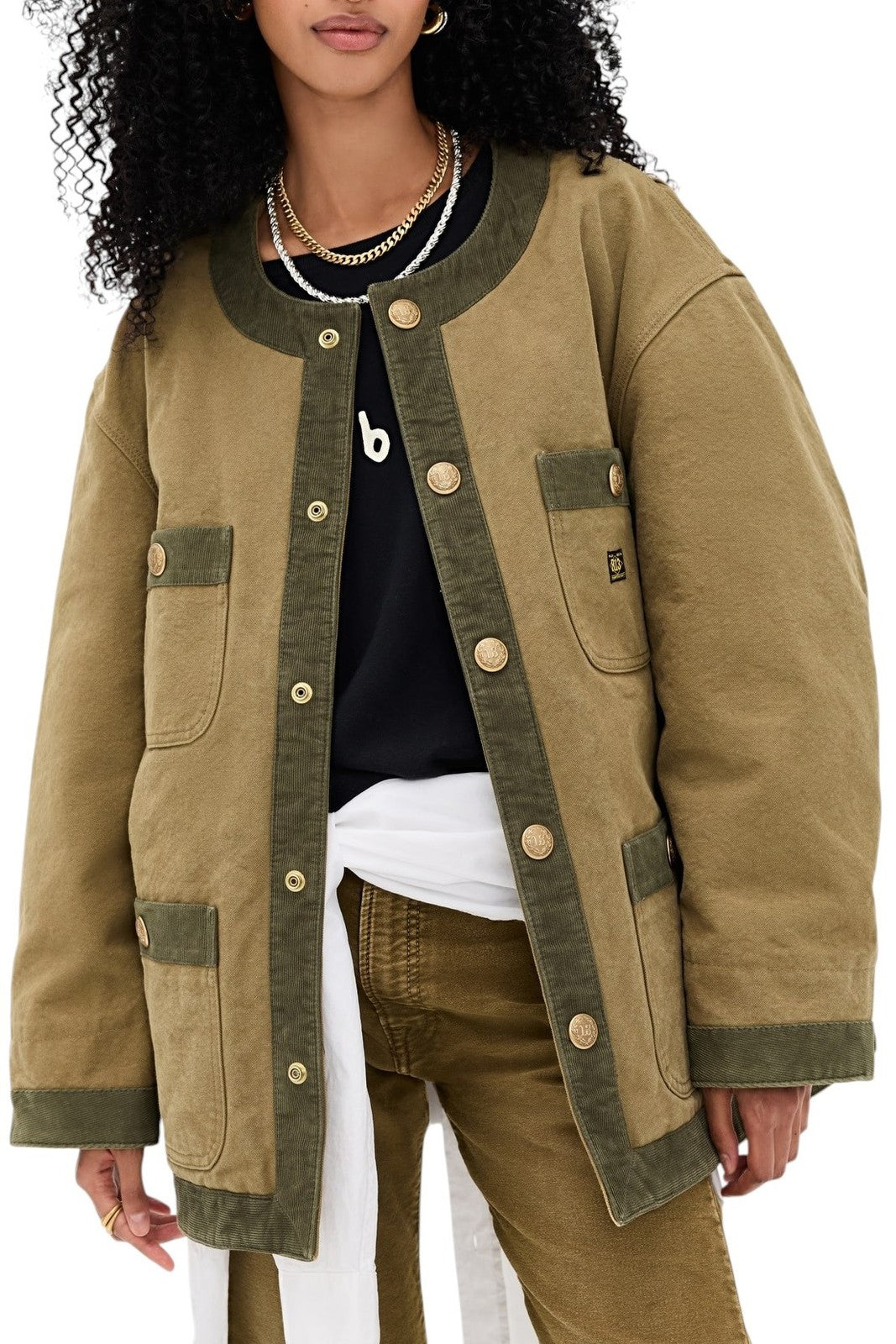 R13 Cord Trimmed Chore Women Jacket S Dusky Tan Canvas Relaxed FW25 RRP1699