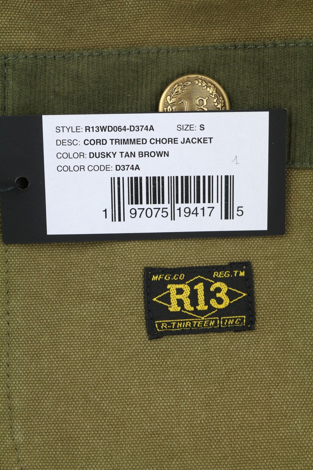 R13 Cord Trimmed Chore Women Jacket S Dusky Tan Canvas Relaxed FW25 RRP1699