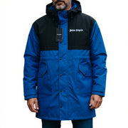 PALM ANGELS Men Jacket S Blue Hooded Overcoat Drawstring Waist Zip RRP1250