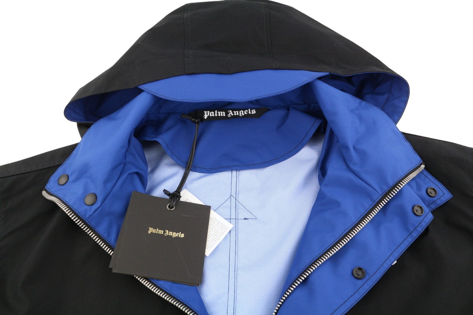 PALM ANGELS Men Jacket S Blue Hooded Overcoat Drawstring Waist Zip RRP1250