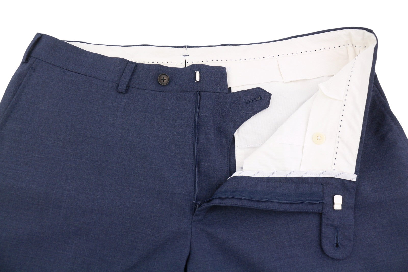 SUITSUPPLY Soho Turn-Up Men Trousers UK32R Blue Wool S120 Tapered Zip