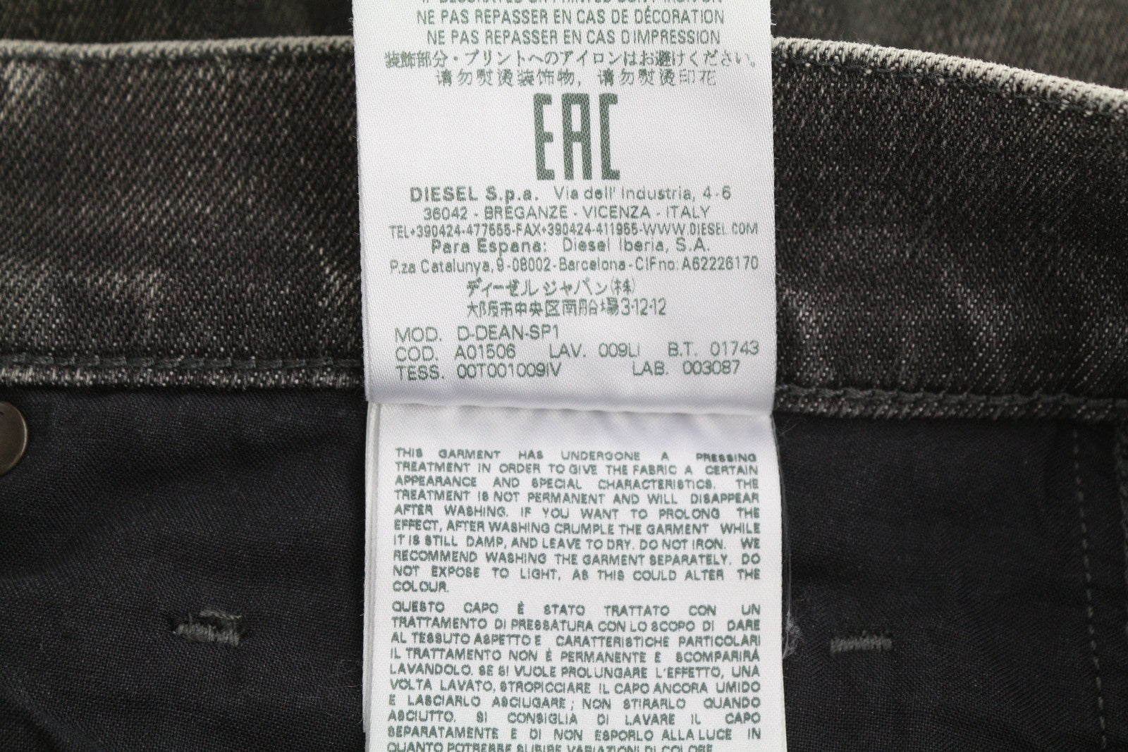 DIESEL D-Dean 009LI Men Jeans W32/L32 Black Faded Slim Stretch Zip Fly