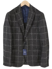 HACKETT Boucle Wool Check Men Blazer EU50 Grey Half Lined Peak Lapel
