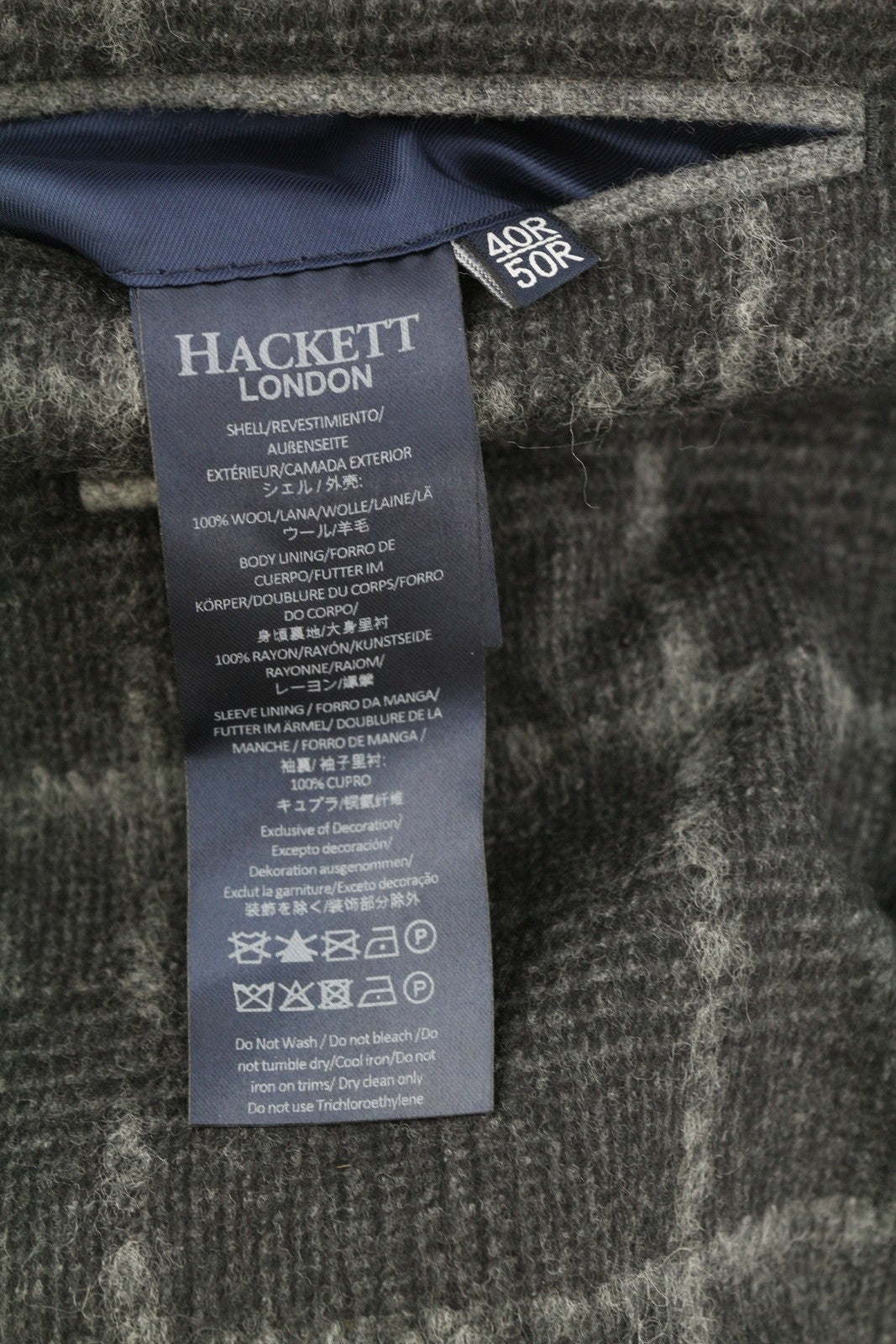 HACKETT Boucle Wool Check Men Blazer EU50 Grey Half Lined Peak Lapel