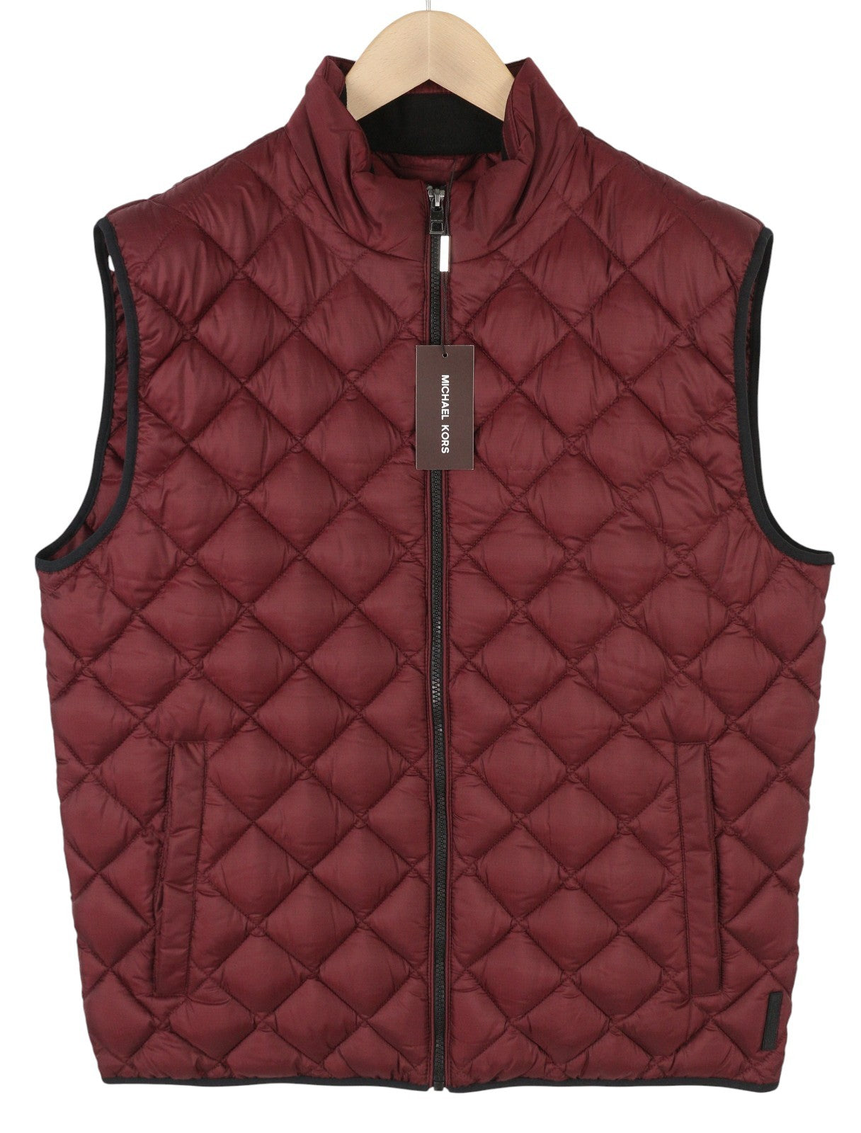 MICHAEL KORS Men Waistcoat L Burgundy Quilted Insulated Zip Vest RRP199