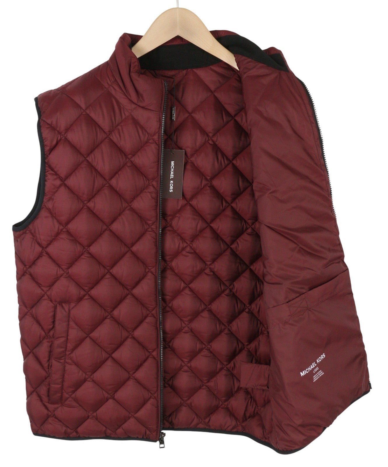 MICHAEL KORS Men Waistcoat L Burgundy Quilted Insulated Zip Vest RRP199