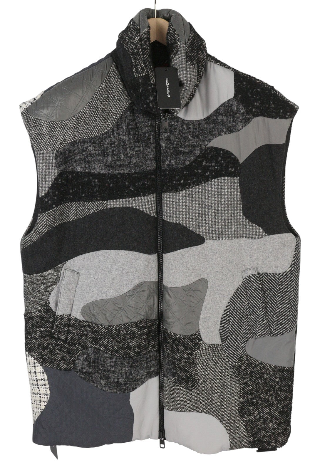 DOLCE & GABBANA Men Waistcoat 48 M Grey Wool Alpaca Padded Patch RRP2499