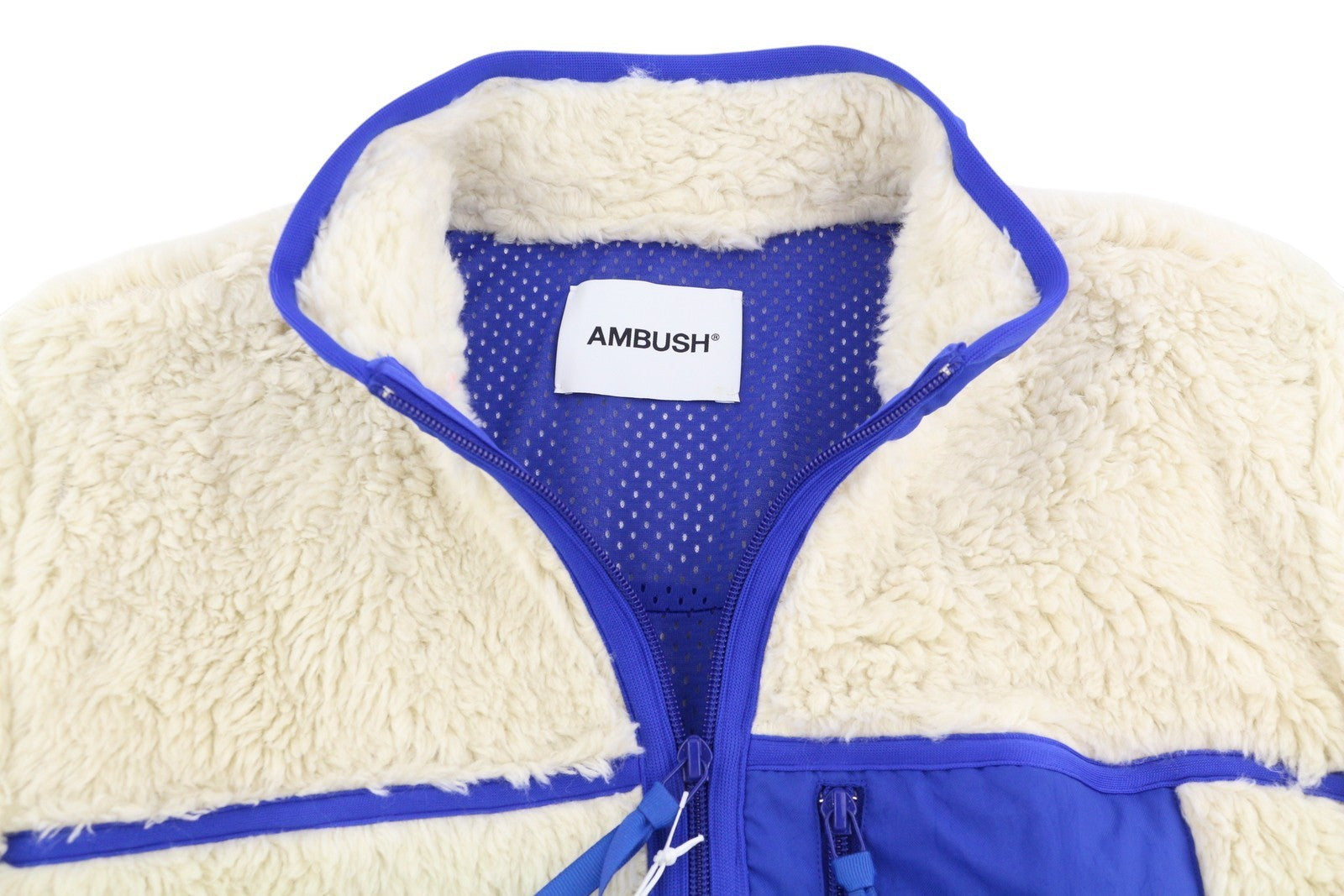 AMBUSH New Fleece Men Jacket S Ivory Faux Fur Fluffy Zip Light RRP710