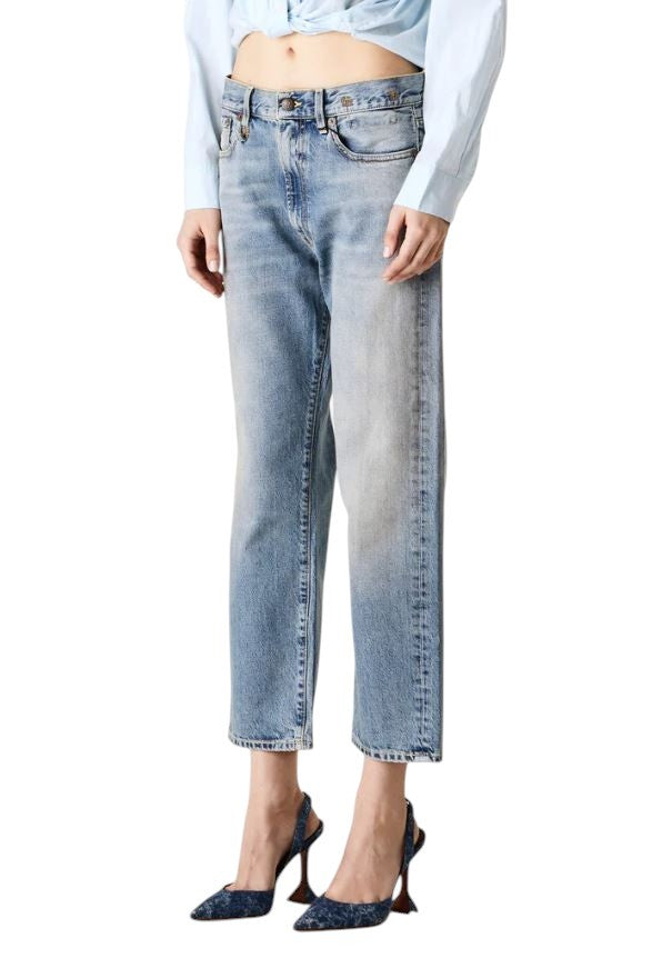 R13 Boyfriend Women Jeans 28 Jasper Cropped Whiskered Blue FW25 RRP699