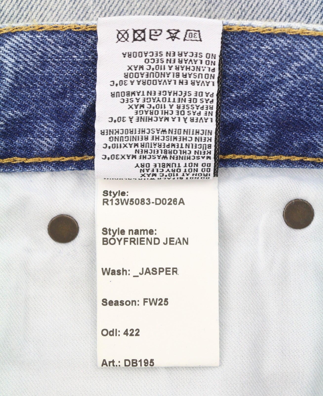 R13 Boyfriend Women Jeans 28 Jasper Cropped Whiskered Blue FW25 RRP699
