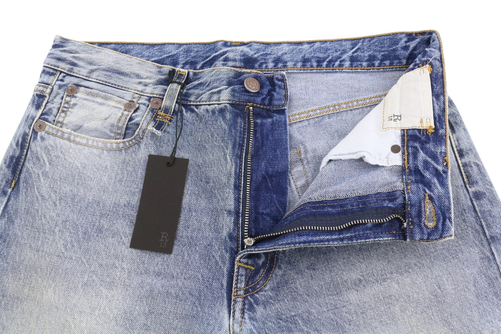 R13 Boyfriend Women Jeans 28 Jasper Cropped Whiskered Blue FW25 RRP699