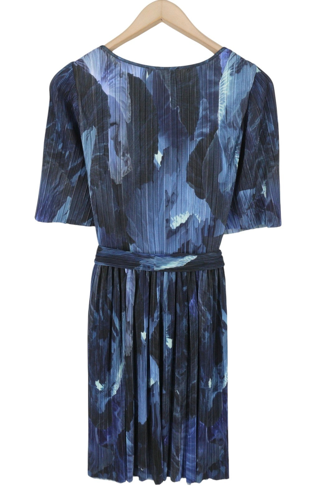 MAX&CO. Women Dress XS Blue Patterned Textured Belted Short Sleeved Knee-Length
