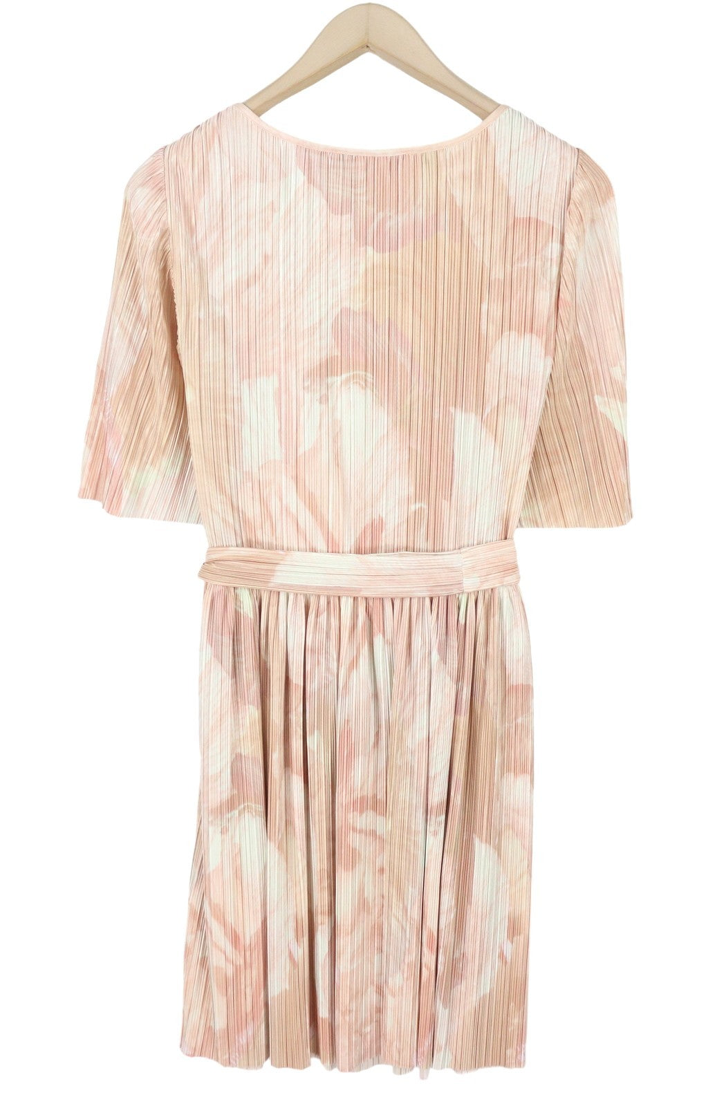 MAX&CO. Women Dress L Light Pink Textured Belted Short Sleeve Knee-Length