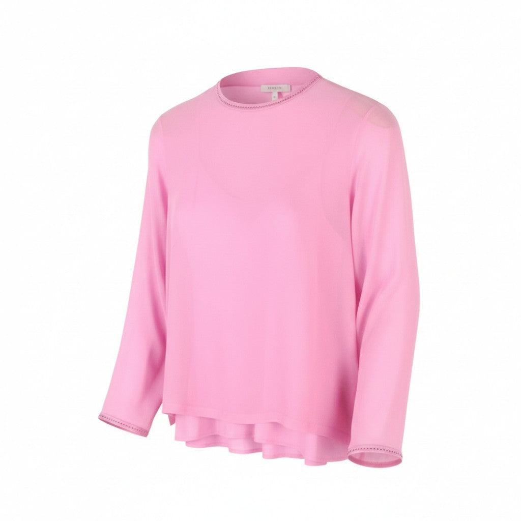 MAX MARA Women Blouse EU34 XS Pink 100% Silk Rhinestones Detail Long Sleeve 2in1