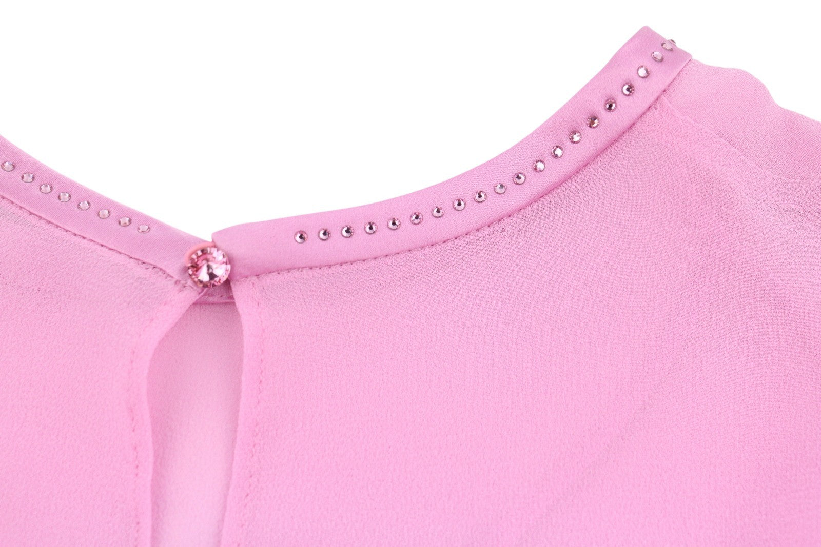 MAX MARA Women Blouse EU34 XS Pink 100% Silk Rhinestones Detail Long Sleeve 2in1