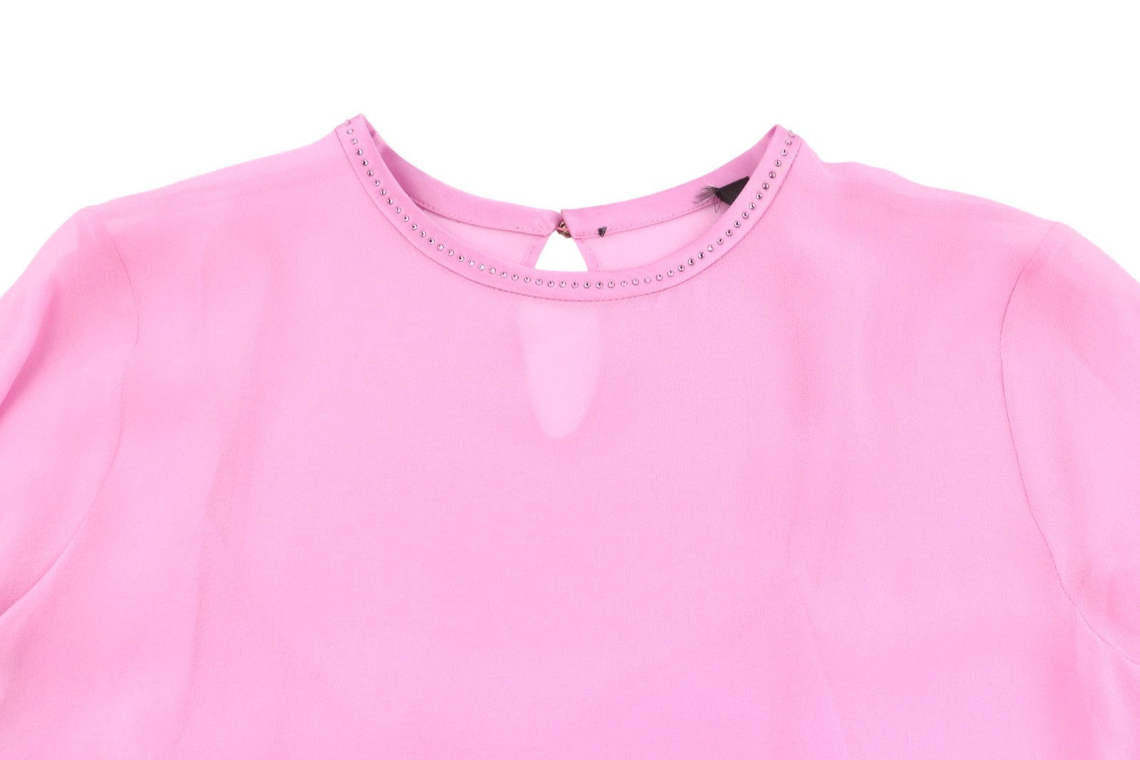 MAX MARA Women Blouse EU34 XS Pink 100% Silk Rhinestones Detail Long Sleeve 2in1