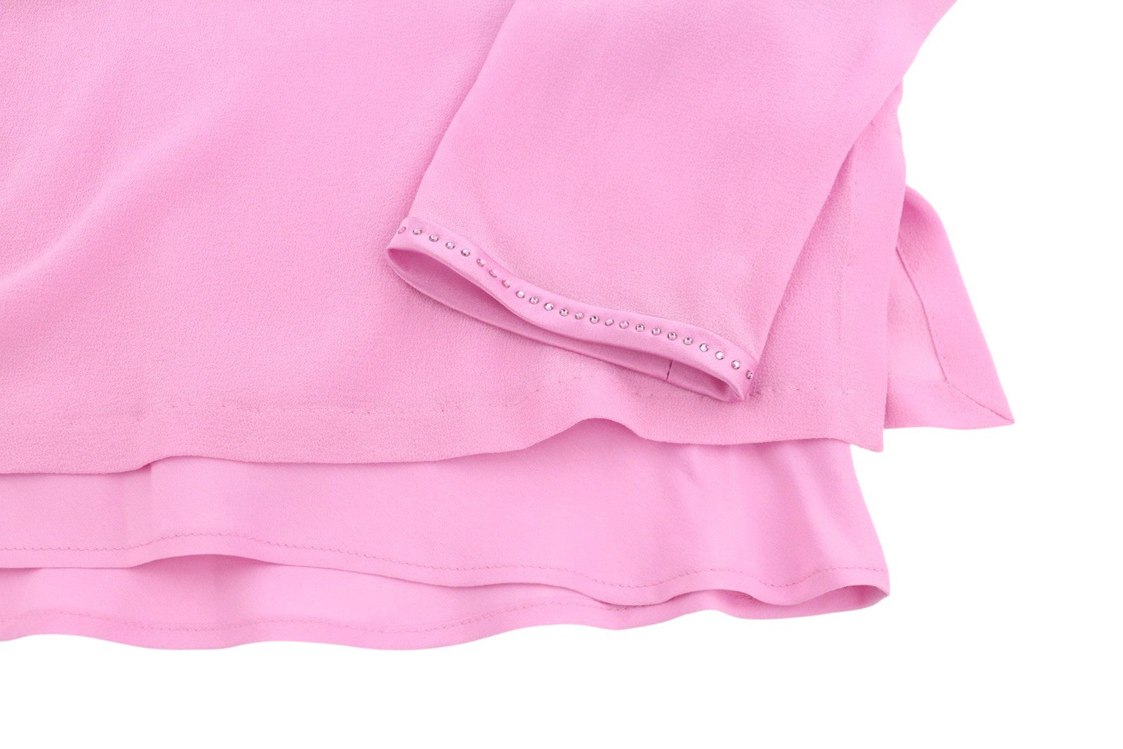 MAX MARA Women Blouse EU34 XS Pink 100% Silk Rhinestones Detail Long Sleeve 2in1