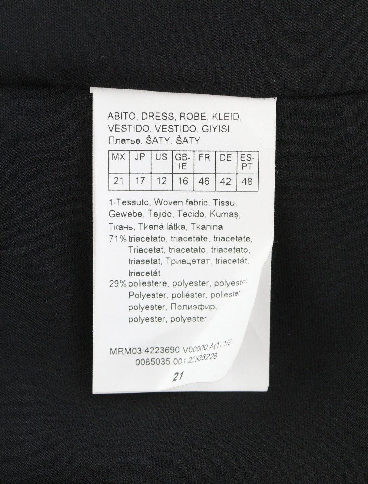 MARINA RINALDI Women Dress EU46 Black Wool Blend V-Neck 3/4 Sleeves Knee-Length