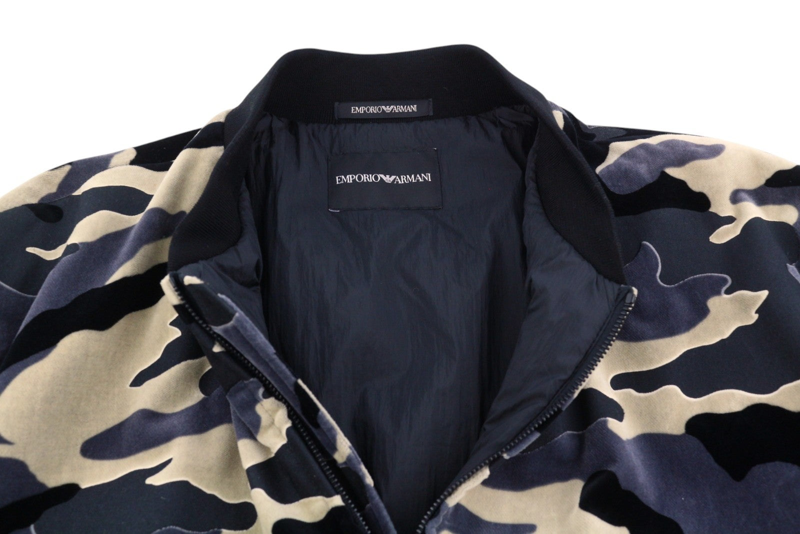EMPORIO ARMANI Men Jacket EU52 Camouflage Soft Padded Lined Zip Bomber
