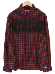OFF-WHITE Spray Book Check Flan Red Men Shirt 50 Burgundy Button-Down Flannel
