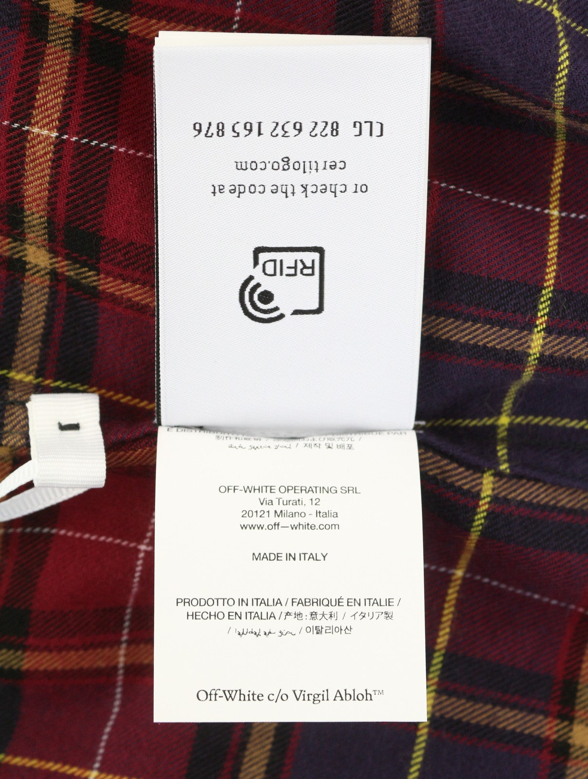 OFF-WHITE Spray Book Check Flan Red Men Shirt 50 Burgundy Button-Down Flannel