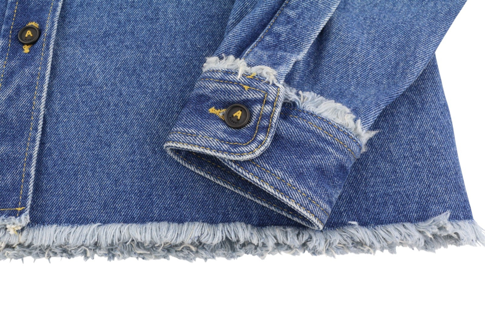 ALANUI Pacific Roads Cropped Denim Women Shirt S Blue Raw Hem Distressed RRP815