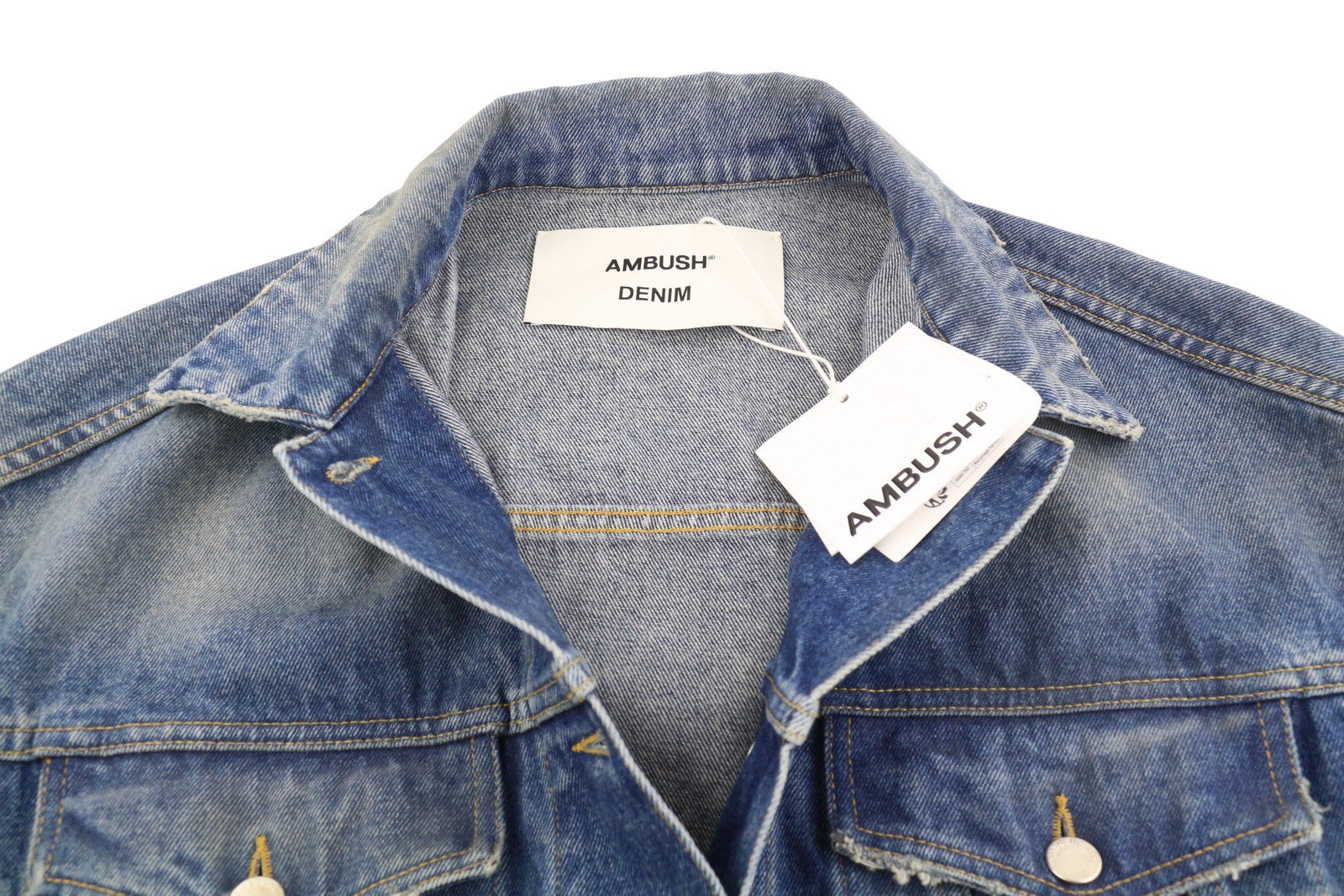 AMBUSH Cropped Denim Women Jacket S Blue Aged Fade Button Oversize Trucker