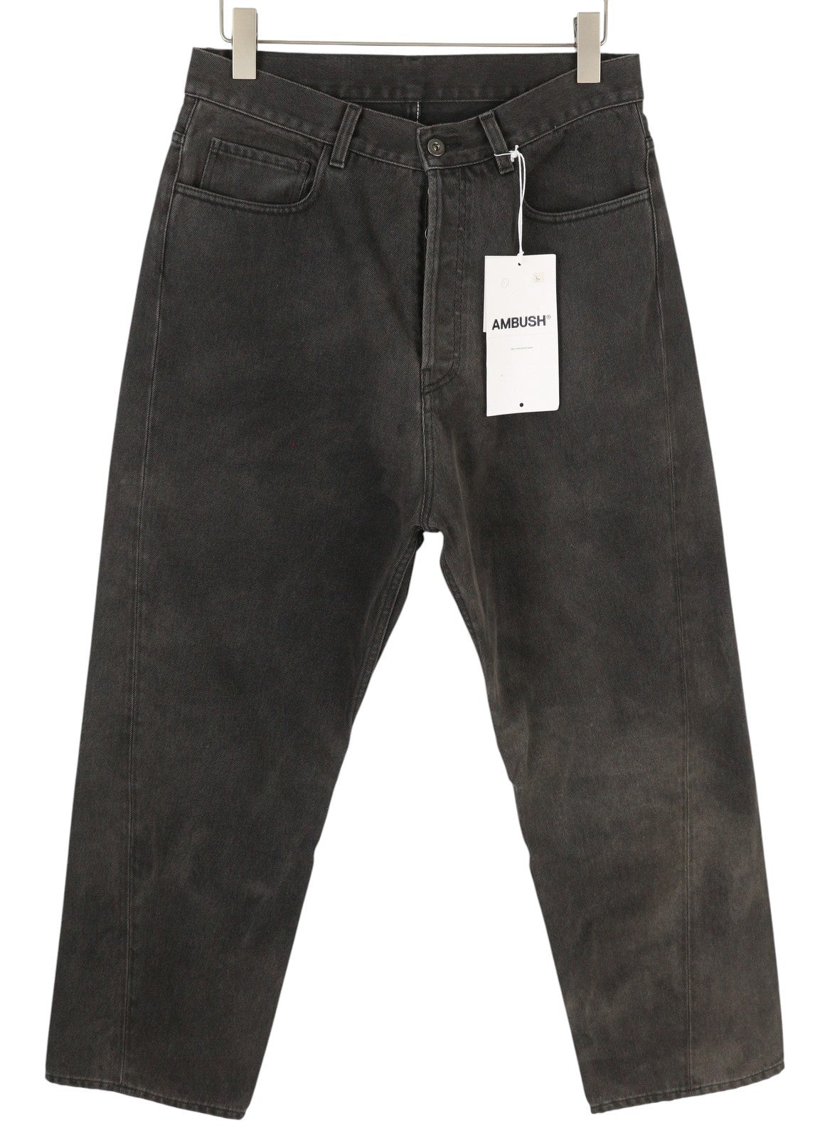 AMBUSH Men Jeans W31 Black Faded Cropped Asymmetric Seam Button Fly Denim