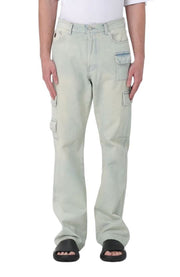 AMBUSH Slim Denim Cargo Men Jeans W32 Light Blue Distressed Regular RRP920