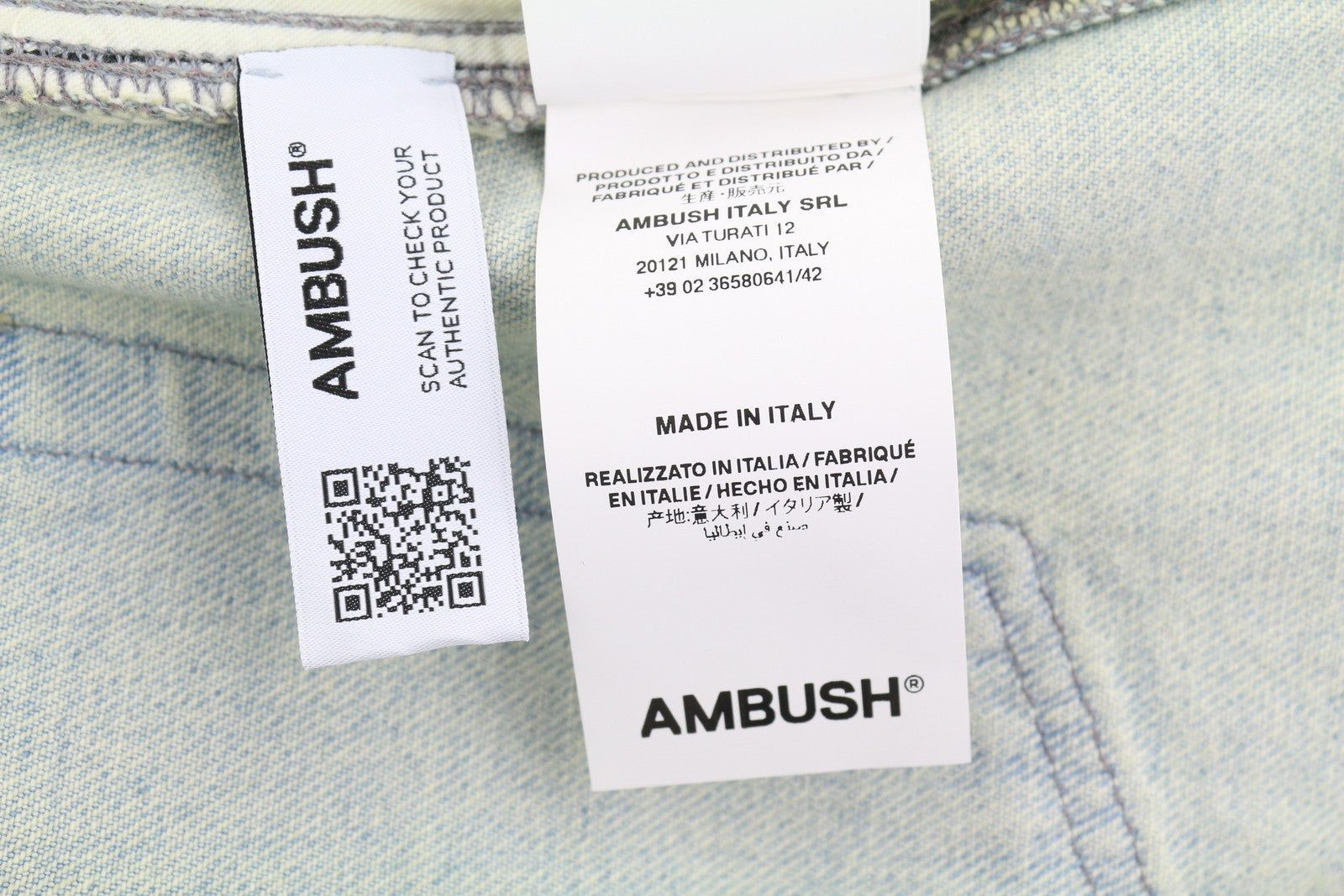 AMBUSH Slim Denim Cargo Men Jeans W32 Light Blue Distressed Regular RRP920