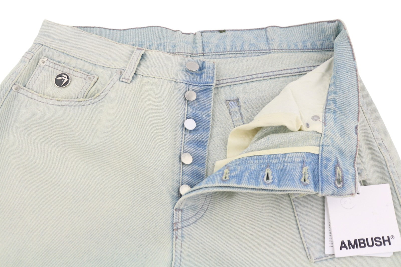 AMBUSH Slim Denim Cargo Men Jeans W32 Light Blue Distressed Regular RRP920