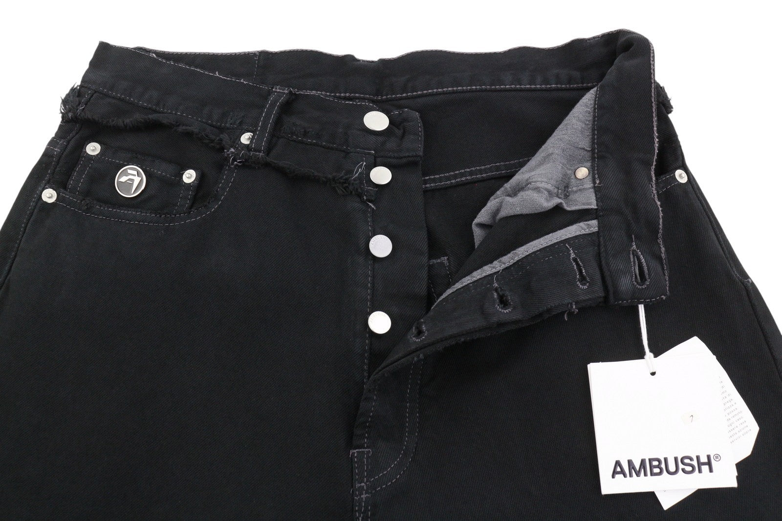 AMBUSH Waist Detail Denim Men Jeans W31 Black Distressed Button Fly Logo RRP499