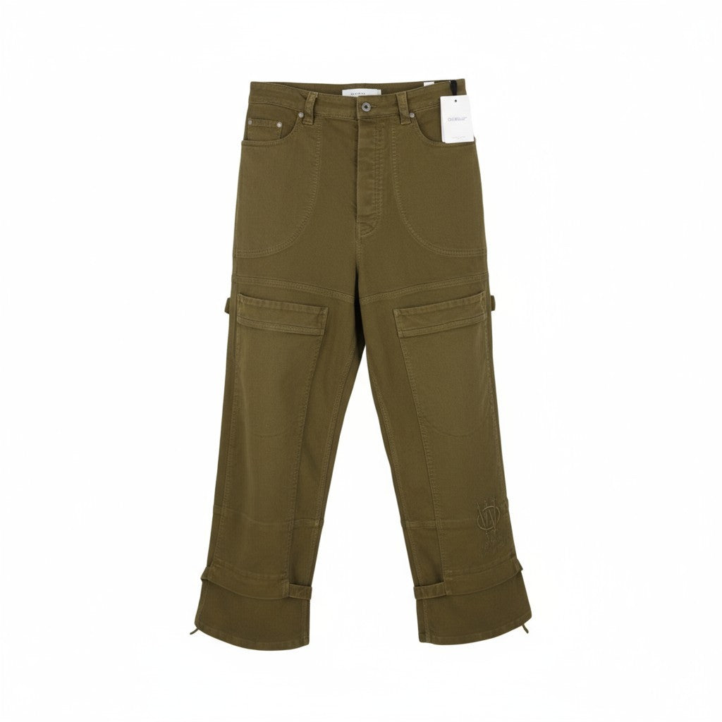 OFF-WHITE Gothic Ow Gd Drill Relax Men Jeans W32 Brown Cargo Embroidered F25