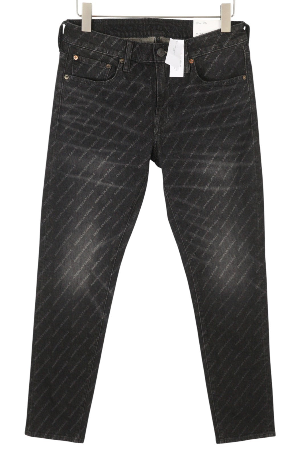 AMERICAN EAGLE OUTFITTERS Skinny Black Wash Men Jeans W30/L32 Logo All-Over
